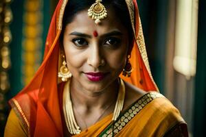 retrato de un hermosa indio novia. generado por ai foto