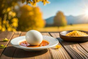 eggs on a wooden table. AI-Generated photo