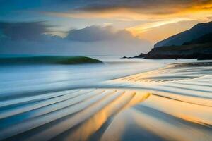 a long exposure photograph of waves on the beach. AI-Generated photo