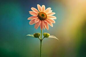 a single pink flower is standing in front of a green background. AI-Generated photo