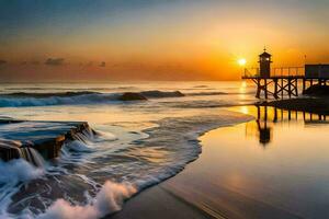 the lighthouse at sunset. AI-Generated photo
