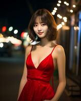 Beautiful asian girl wearing glamour silk dress AI Generative photo