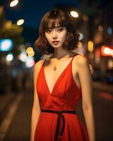 Beautiful asian girl wearing glamour silk dress AI Generative photo