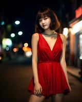 Beautiful asian girl wearing glamour silk dress AI Generative photo