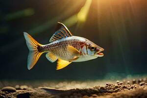 un pescado nadando en el agua con luz de sol brillante. generado por ai foto