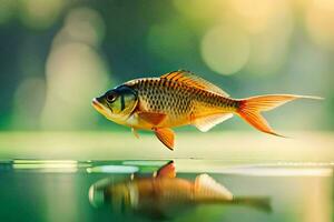 un pescado es flotante en el agua. generado por ai foto