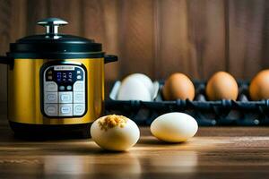 an instant pot with eggs and a timer. AI-Generated photo