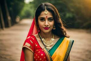 a beautiful indian woman in traditional attire. AI-Generated photo