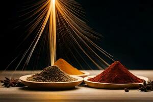 spices in bowls with a sparkler. AI-Generated photo