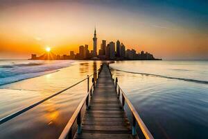 el ciudad horizonte en Dubái, unido árabe emiratos generado por ai foto