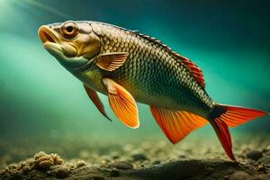 a fish with orange fins and red eyes. AI-Generated photo