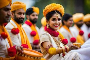 a bride in a turban and a groom in a white turban. AI-Generated photo
