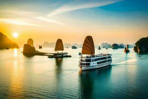 halong bay cruise in vietnam. AI-Generated photo