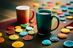 colorful buttons on a table. AI-Generated photo