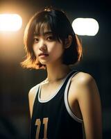 Beautiful basketball player with short hair and blunt bang AI Generative photo