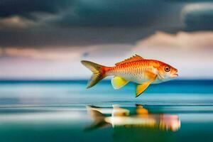 un pescado es saltando fuera de el agua. generado por ai foto