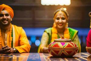 indio Boda fotografía en Delhi. generado por ai foto