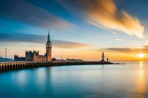 the big ben clock tower and parliament building in the background. AI-Generated photo