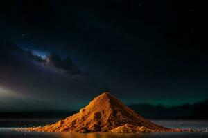 un pila de naranja polvo en el agua con un noche cielo en el antecedentes. generado por ai foto