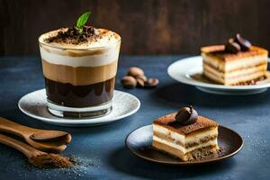 a dessert with coffee and chocolate on a table. AI-Generated photo