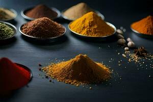 various spices and spices are shown in bowls. AI-Generated photo