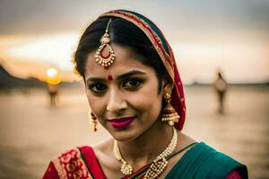 a woman in traditional indian attire poses for a portrait. AI-Generated photo