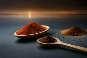 spices and spices in a wooden spoon and a bowl. AI-Generated photo