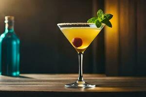 cocktail on a wooden table. AI-Generated photo