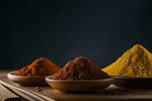 three different types of spices in bowls. AI-Generated photo