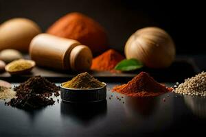 spices and spices on a black background. AI-Generated photo