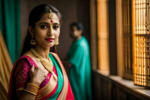 a beautiful indian woman in a sari. AI-Generated photo