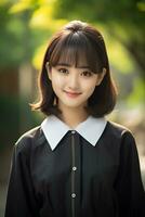 Beautiful asian school girl with delicate face AI Generative photo