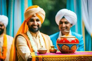 indio Boda fotografía en Delhi. generado por ai foto