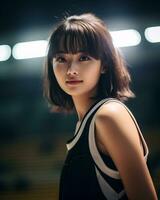 Beautiful basketball player with short hair and blunt bang AI Generative photo