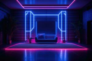 Interior of a room with neon lighting. AI Generated photo