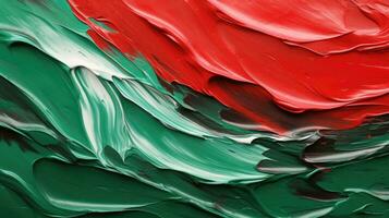 Banner with abstract art, mixed red with green and white oil paint color. AI Generated photo