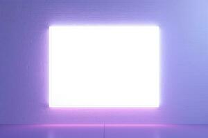 Mock-ups of white billboards with neon lighting hang in the underpass. AI Generated photo