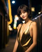 Beautiful asian girl wearing glamour silk dress AI Generative photo