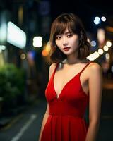 Beautiful asian girl wearing glamour silk dress AI Generative photo