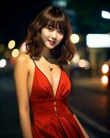 Beautiful asian girl wearing glamour silk dress AI Generative photo