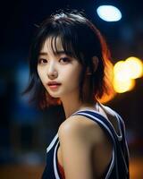 Beautiful basketball player with short hair and blunt bang AI Generative photo