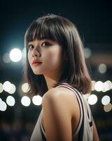 Beautiful basketball player with short hair and blunt bang AI Generative photo