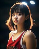 Beautiful basketball player with short hair and blunt bang AI Generative photo