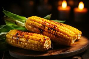 Grilled corn for Thanksgiving. AI generated photo