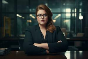 Fat woman manager of large sizes with glasses. AI-Generated photo