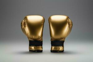 Golden boxing gloves on a gray background. AI Generated photo