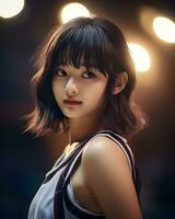 Beautiful basketball player with short hair and blunt bang AI Generative photo