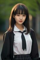 Beautiful asian school girl with delicate face AI Generative photo