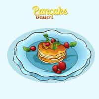 Hand drawn vintage Dessert Delicious fluffy pancake with Maple Syrup and Butter ads for element design poster, promotion vector