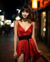 Beautiful asian girl wearing glamour silk dress AI Generative photo